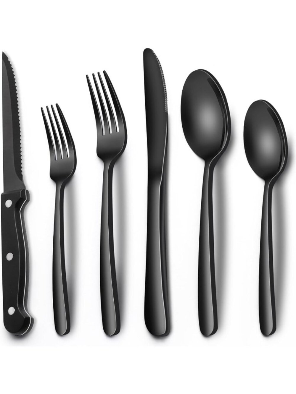 24-Piece Black Silverware Set with Steak Knives, Stainless Steel Flatware for 4
